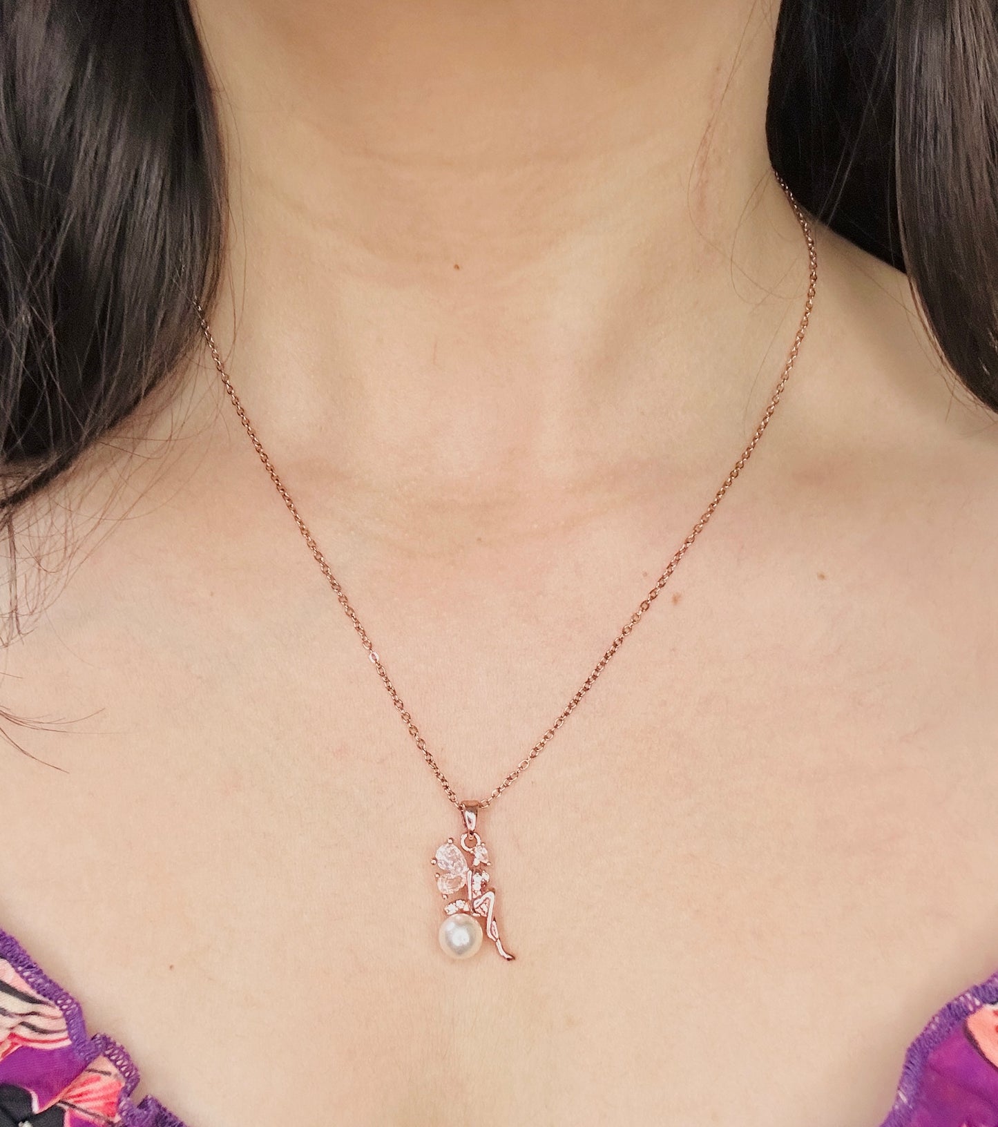 Butterfly Chain - Stainless Steel Rose Gold Plated American Diamond Studded