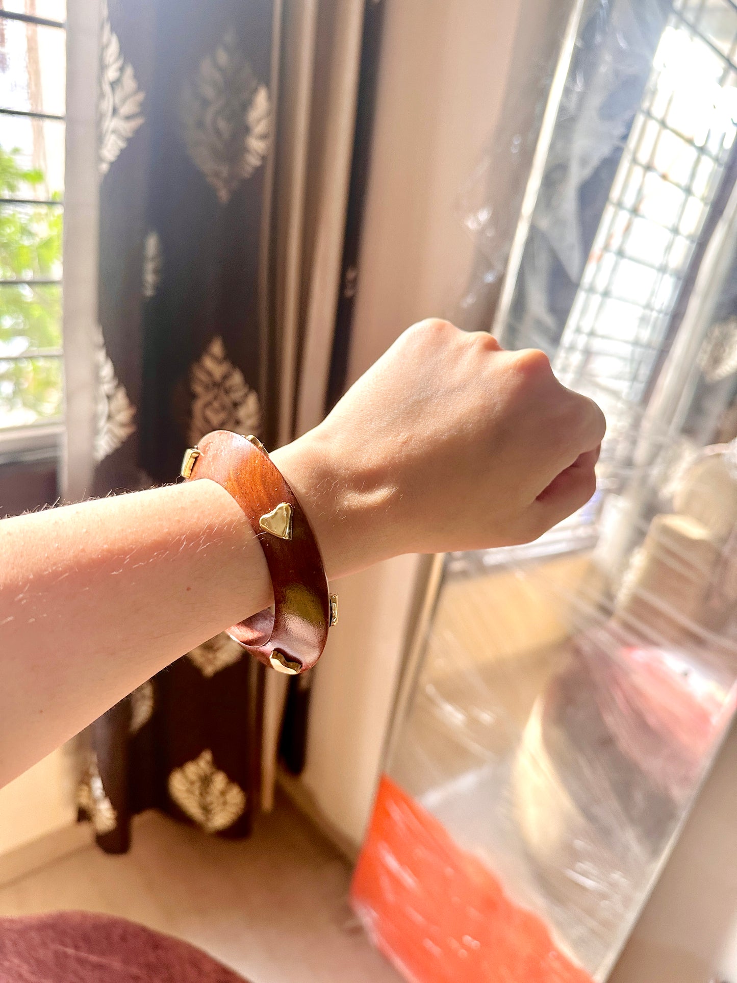 Rustic Heart Wooden Bangle