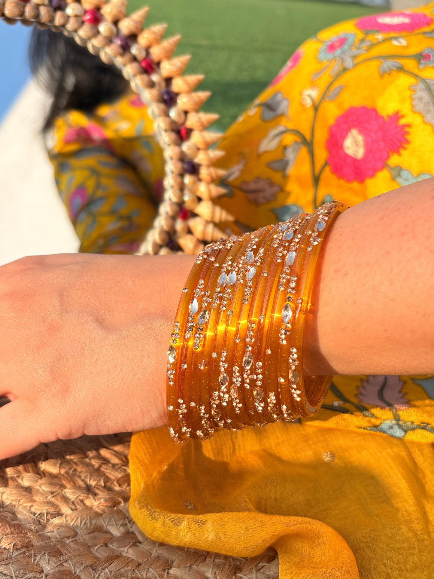 Yellow Glass Bangle Pair of 12
