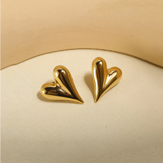 Power Palm - Gold Plated Anti Tarnish Heart Themed Earrings