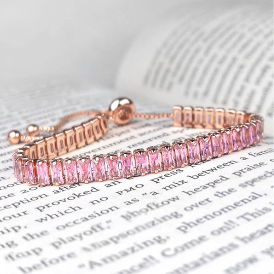 Rose Gold Plated Rectangular Zirconia Pink Matrix Tennis Bracelet Sale price