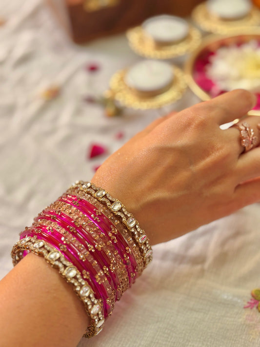 Pink Glass Bangles Set