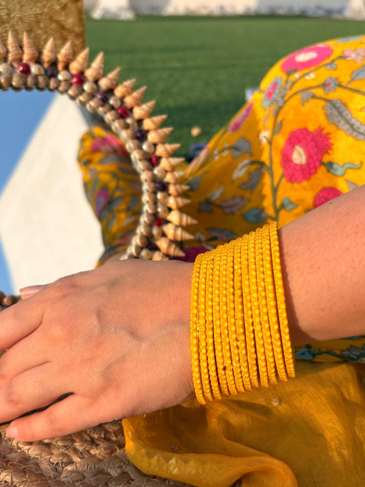 Mustard Glass Bangle Pair of 12 Bangles