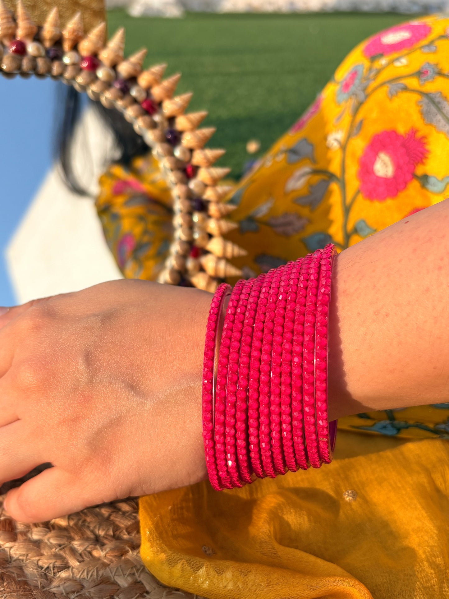 Dark Pink Glass Bangle Pair of 12 Bangles