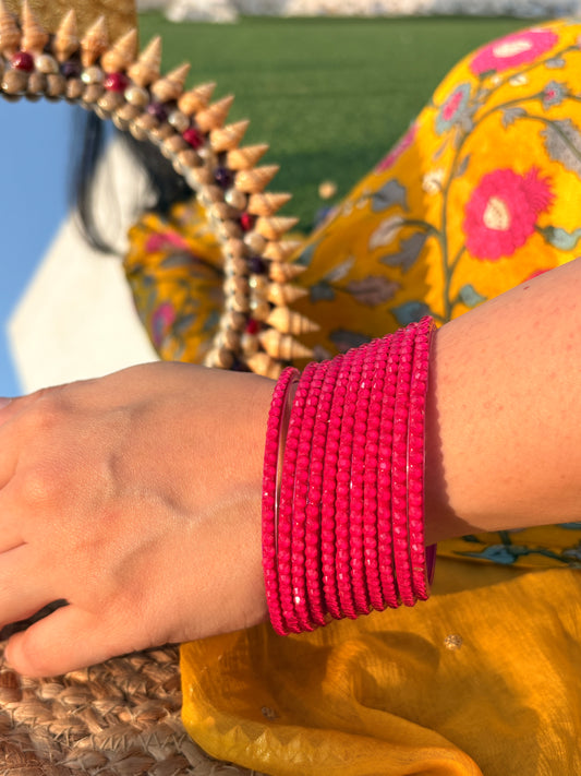 Dark Pink Glass Bangle Pair of 12 Bangles