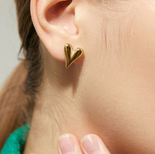 Power Palm - Gold Plated Anti Tarnish Heart Themed Earrings