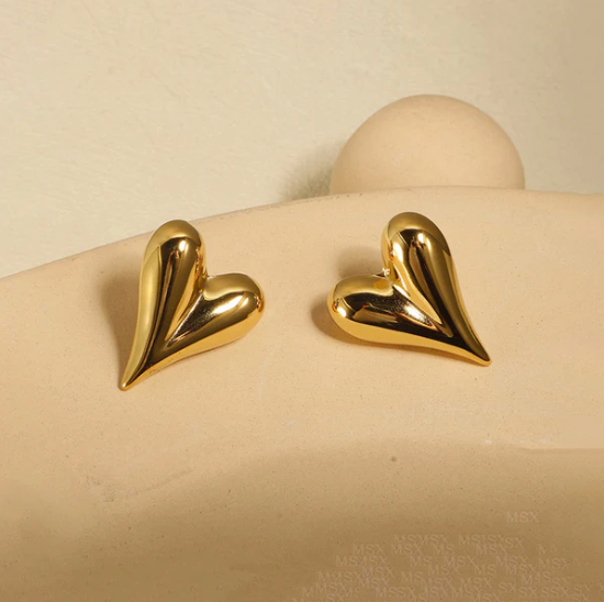 Power Palm - Gold Plated Anti Tarnish Heart Themed Earrings