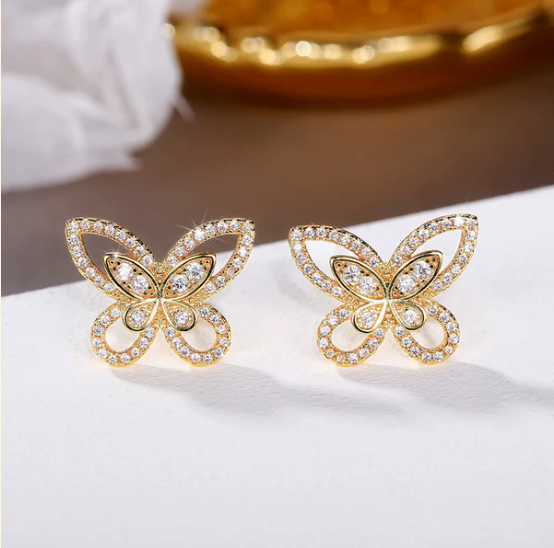 Soft Gleam - Gold Plated American Diamond Studded Stud Earrings