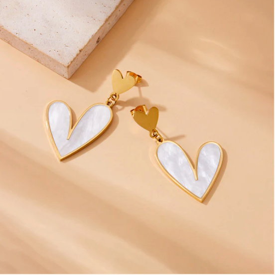 Halo Hues - Gold Plated Stainless Steel Anti Tarnish Heart Themed Drop Earrings