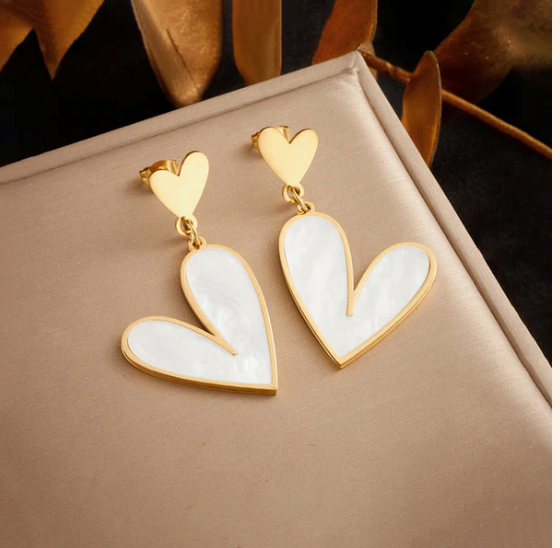 Halo Hues - Gold Plated Stainless Steel Anti Tarnish Heart Themed Drop Earrings