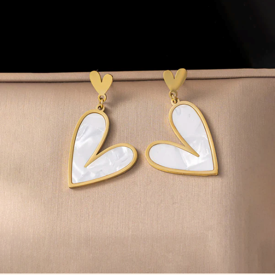 Halo Hues - Gold Plated Stainless Steel Anti Tarnish Heart Themed Drop Earrings