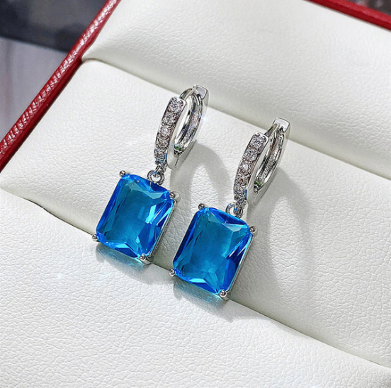 Blue Hoops - Silver Plated Anti Tarnish Blue  American Diamond Studs