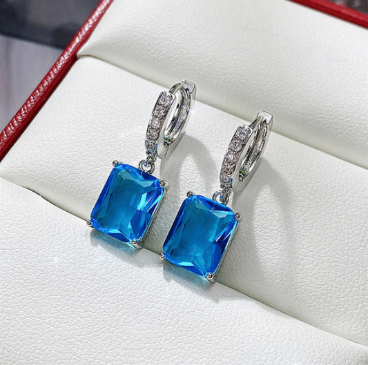 Blue Hoops - Silver Plated Anti Tarnish Blue  American Diamond Studs