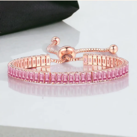 Rose Gold Plated Rectangular  Zirconia Pink Matrix Tennis Bracelet  Sale price