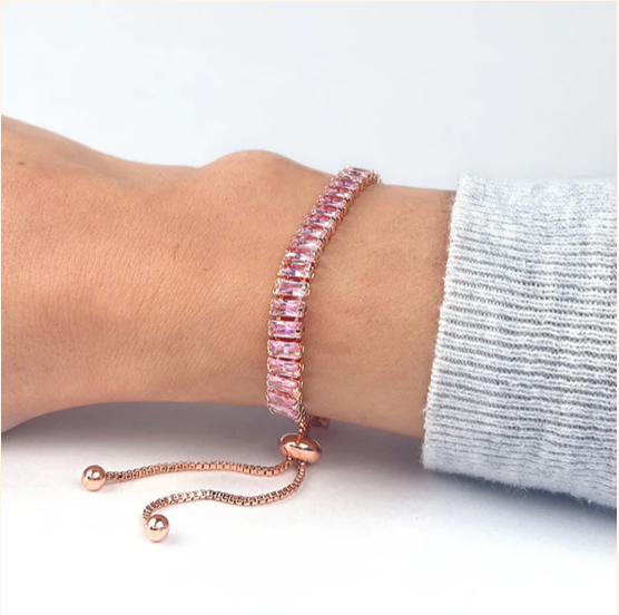 Rose Gold Plated Rectangular  Zirconia Pink Matrix Tennis Bracelet  Sale price